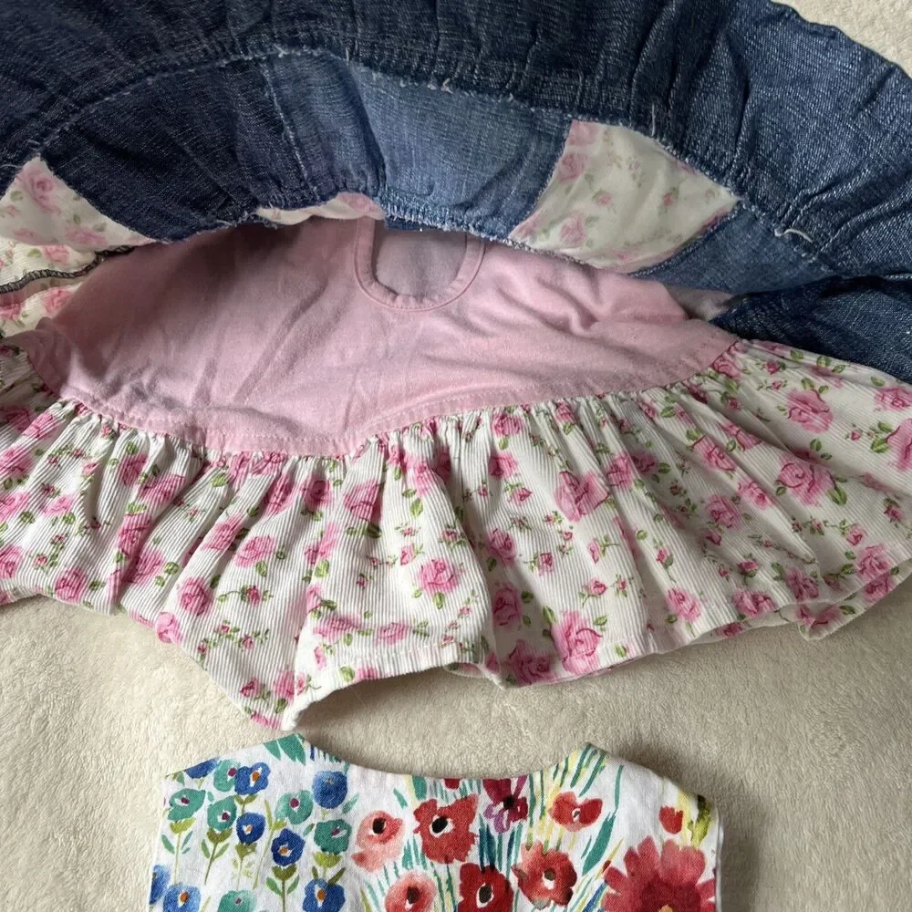 Lot of 2 Baby Girl Size 3-6 Months Sleeveless Jumper Dresses Lined Denim Floral